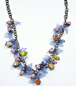 Vintage Glass Bead & Leaf  Necklace Necklace measures 30"