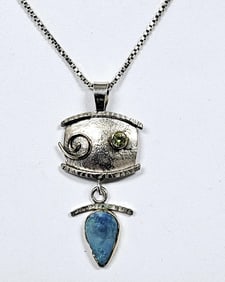 Sterling Silver Cyanite Drop Necklace Necklace weighs 4.8 Grams Measures 16"