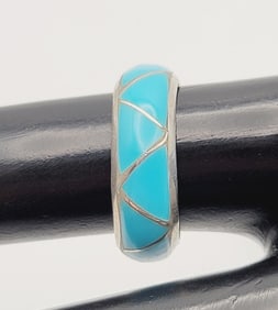 Sterling Silver Turquoise Inlay Ring Ring Weighs 2.7 Grams