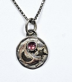 Sterling Gold Filled Amethyst Moon Stars Necklace Necklace weighs 3.7 Grams Measures 18"