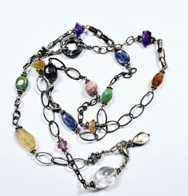 Sterling Silver Gemstone Necklace Necklace weighs 52.8 Grams Measures 36"