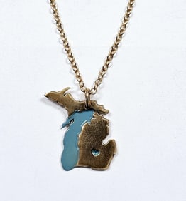 Copper Enamel Michigan Necklace Necklace weighs 4.6 Grams Measures 18"