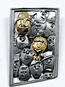 Vintage Ultra Silver & Gold Tone Faces Brooch Vintage Ultra Silver & Gold Tone Faces Brooch