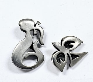 R Tennesmed Sweden Pewter  Mermaid & Dove Pins Brooches weigh 19.7 Grams total