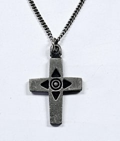 T Tennesmed Sweden Pewter Cross on Sterling Chain Necklace weighs 15.7