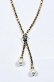 14K Yellow Gold Pearl Drop Necklace Italy Necklace weighs 5.5 Grams Necklace measures 18"