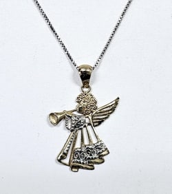 Sterling & 10K Yellow Gold Angel Necklace Angel charm is 10K yellow gold. Necklace chain is sterling