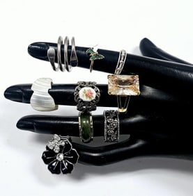 Assorted Costume Jewelry Ring Lot Assorted sizes and materials including shell, metal, enamel and