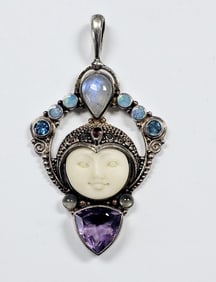 Sajen Sterling  Carved Goddess Gemstone Pendant Pendant weighs 28.4