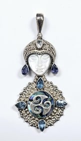 Sajen Sterling  Carved Goddess Gemstone Pendant Pendant weighs 22.4