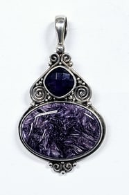 Sajen Sterling Silver Amethyst & Charoite Pendant Pendant weighs 15.7 Grams