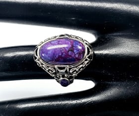 NK Signed Sterling Silver Purple Turquoise Ring Ring weighs 6.1 Grams Size 5.5