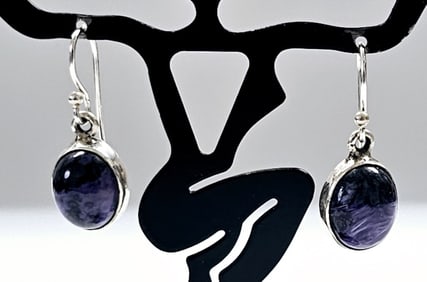 Sterling Silver Purple Charoite Earrings Earrings weigh 3.9 Grams