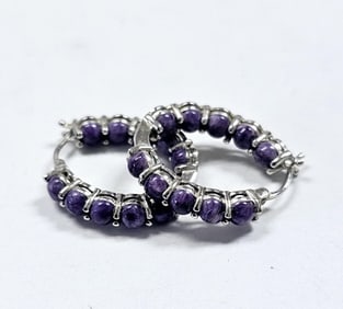 Sterling Silver  Purple Charoite Earrings Earrings weigh 6.1 Grams