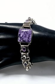 Sajen Sterling Silver  Charoite Gemstone Bracelet Bracelet weighs 46.8