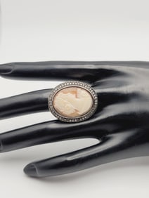 Amedeo Silver Cameo Ring Ring Weighs 15.8 Grams  Size 8.5