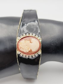 Amedeo Gold Tone Black Enamel Cameo Bracelet Bracelet Measures 6"