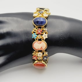 JBK Gold Tone Gemstone Cameo Bracelet Bracelet Measures 8" with Extender 7.5" without