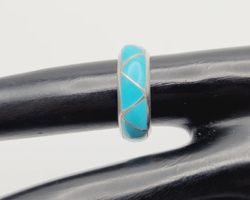 Signed Sterling Silver Blue Enamel Ring Ring Weighs 2.7 Grams