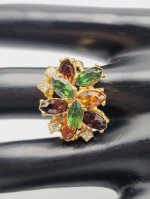 14K  Gold Plated  Rhinestone Ring Ring Weighs 7.9 Grams  Size 6.75