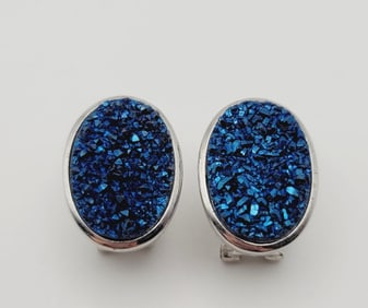 BJG Sterling Silver Druzy Quartz Earrings Earrings Weigh 8.7 Grams