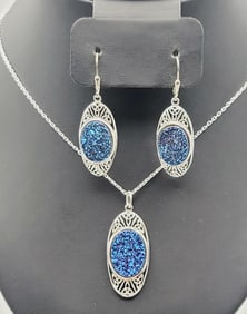 Sterling Silver Druzy Quartz Set Necklace Measures
