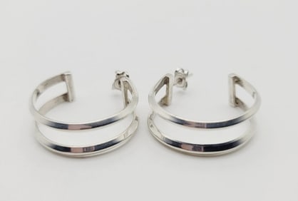 Sterling Silver Double Hoop Earrings Earrings Weigh 11.5 Grams