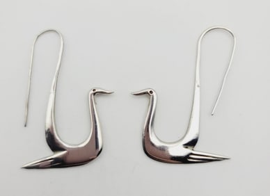 Handmade Sterling Silver Crane Earrings Earrings Weigh 7.9 Grams