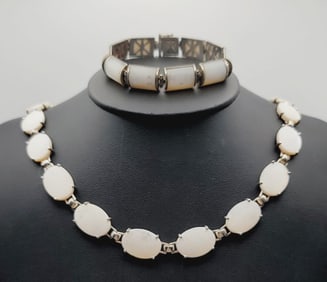 Sterling Mother of Pearl Necklace & Bracelet Necklace Measures