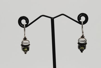 Sterling Silver Peridot and Pearl Earrings Earrings Weigh 4.3 Grams