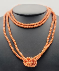 Red Coral Bead Necklace Necklace Measures 61" Total