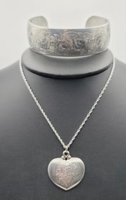 Stieff Pewter Carnation Bracelet & Necklace Necklace Measures