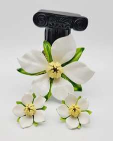 Sarah Cov Floral Enamel Brooch & Earrings Vintage Mid Century Floral Enamel Set
