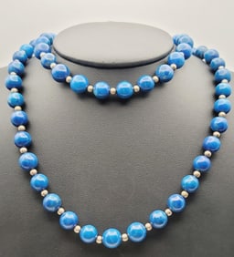 Vintage Beaded Lapis Lazuli Necklace Necklace Measures 34"