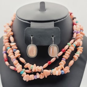 Carolyn Pollack Sterling Coral MOP Set Necklace Measures 16"