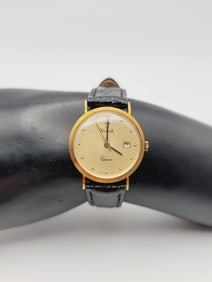 Vicence 14K Gold Watch Leather Band Watch Measures 8"  Watch is Not Tested