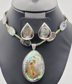 Coldwater Creek Sterling Abalone Necklace Earrings Necklace Measures 22.5"