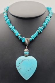 Jay King Sterling Silver Turquoise Heart Necklace Necklace Measures 22.75"
