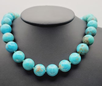 Sterling Silver Turquoise Bead Necklace Necklace Measures 21.5" Necklace Weighs 113.7 Grams