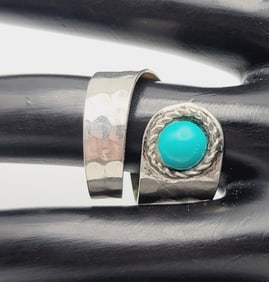 Hammered Sterling Silver Turquoise Wrap Ring Ring Weighs 5 Grams  Size 9  Metal Not Stamped