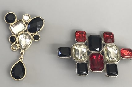 Vintage 1980’s Large Chunky Jeweled Brooch Pins Lot of 2 Not signed