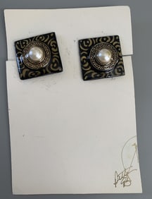 Vintage Clip Earrings Handmade and Signed Original Card 1993