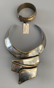 Vintage Handmade Brass & Metal Collar & Bangle Bangle made in India Jeffrey Lawrence for Lawrence