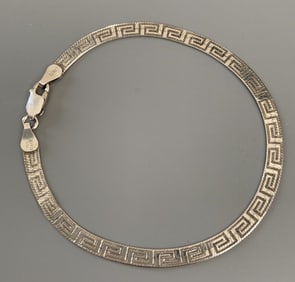 Signed 925 KA 1772 Greek Key Pattern Snake Chain Bracelet Weighs  4.3 Grams Measures 8"