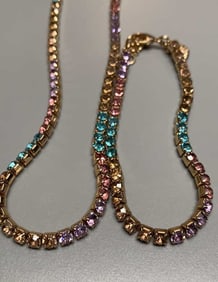 J.Crew Signed Multicolor Ombre Necklace & Bracelet Gold tone. Like New Condition. Necklace is 14"