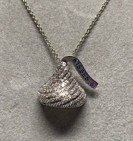 Hershey’s Kiss Pendant Signed WTJ 925 and CZ Chain is 925 and 16"? with a 2"? extender. Spring