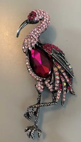 Jeweled Large Pink Flamingo Brooch Pendant New Measures 2"?x4"
