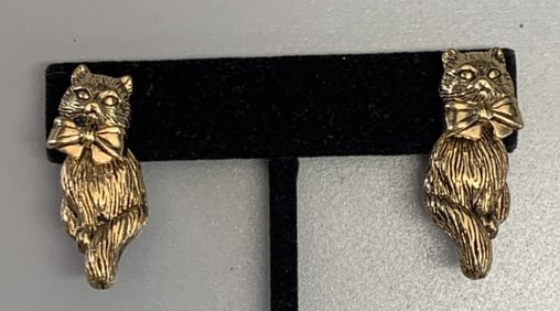 Avon Signed Gold Tone Kitty Kat Post or Dangle Earrings:1.25"? length, .25" width. Wear them alone