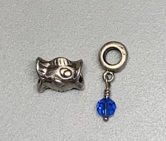 Lot of 2 Chamilia 925 Sterling Charms Fish & Blue Bead Dangle Charms weigh 4.7g