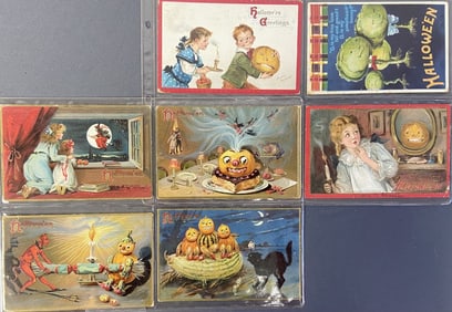 Antique Halloween Postcards Set of Seven 7 postcards featuring Halloween images from the early